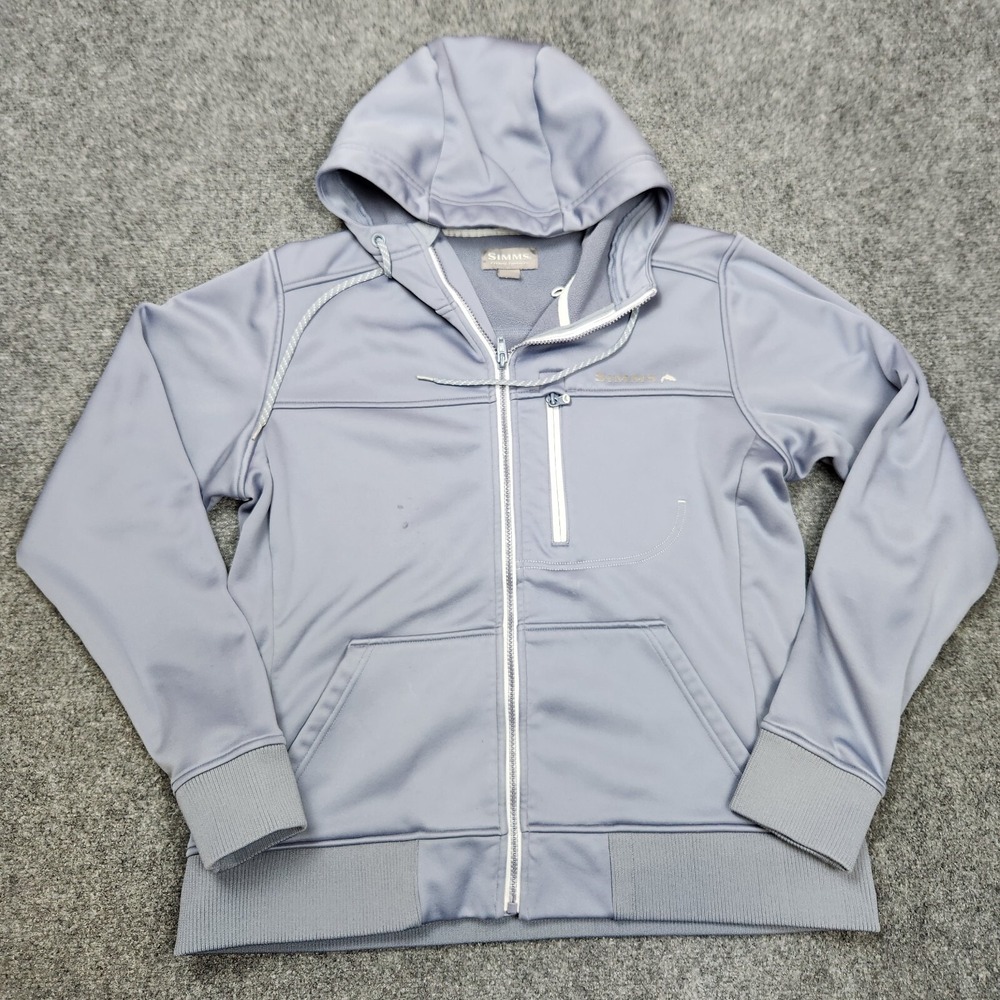 Simms Jacket Womens Large‎ Blue Gray Softshell Fly Fishing Outdoor Hooded Hiking